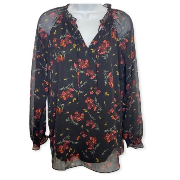 Denver Hayes Floral Chiffon puffy sleeve Blouse Size Extra Small - Picture 1 of 9